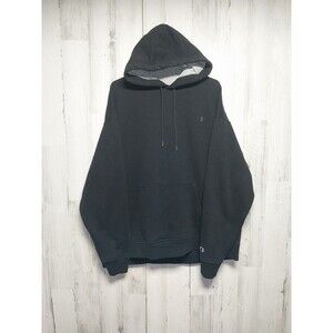Champion Logo Pullover Hoodie Black Long Sleeve Sweatshirt Outdoors Men's Sz 2XL
